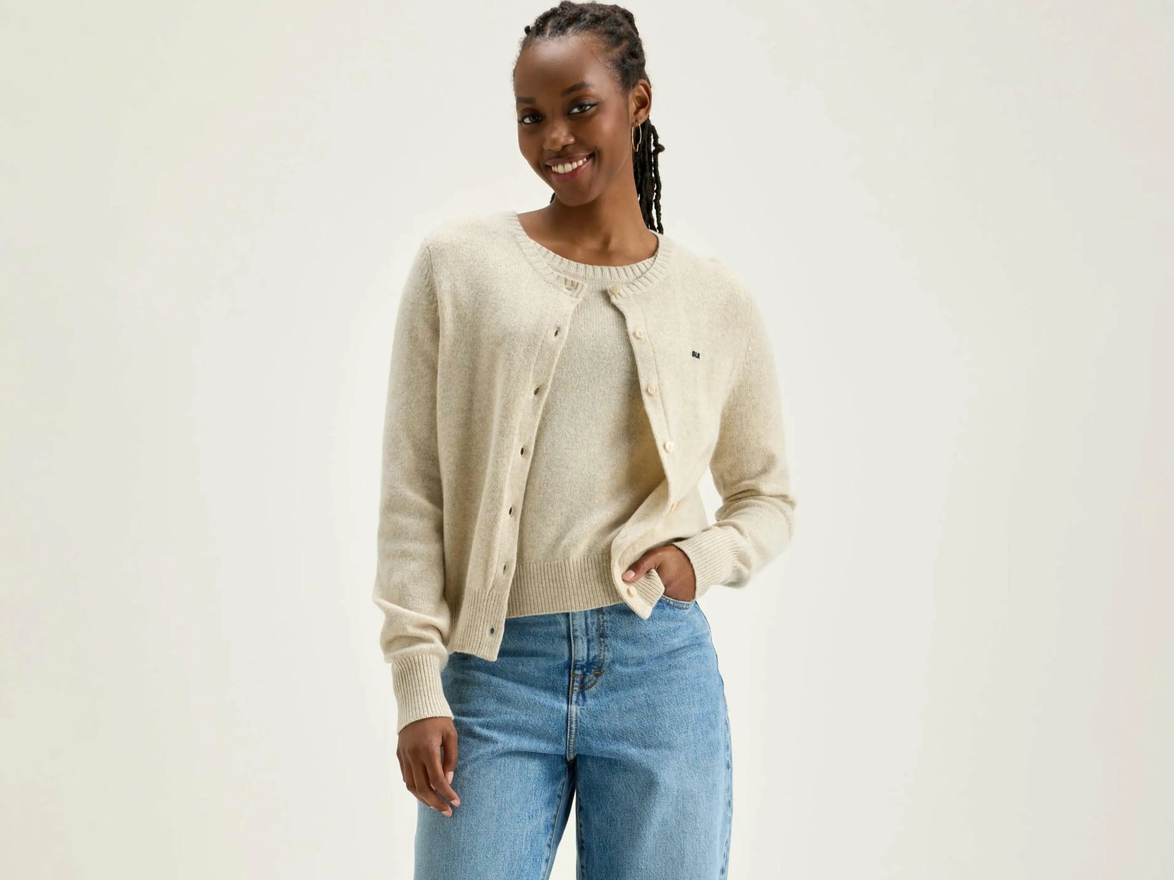 Mailles-Bellerose Cardigan Col Rond Giwes Sugarcane