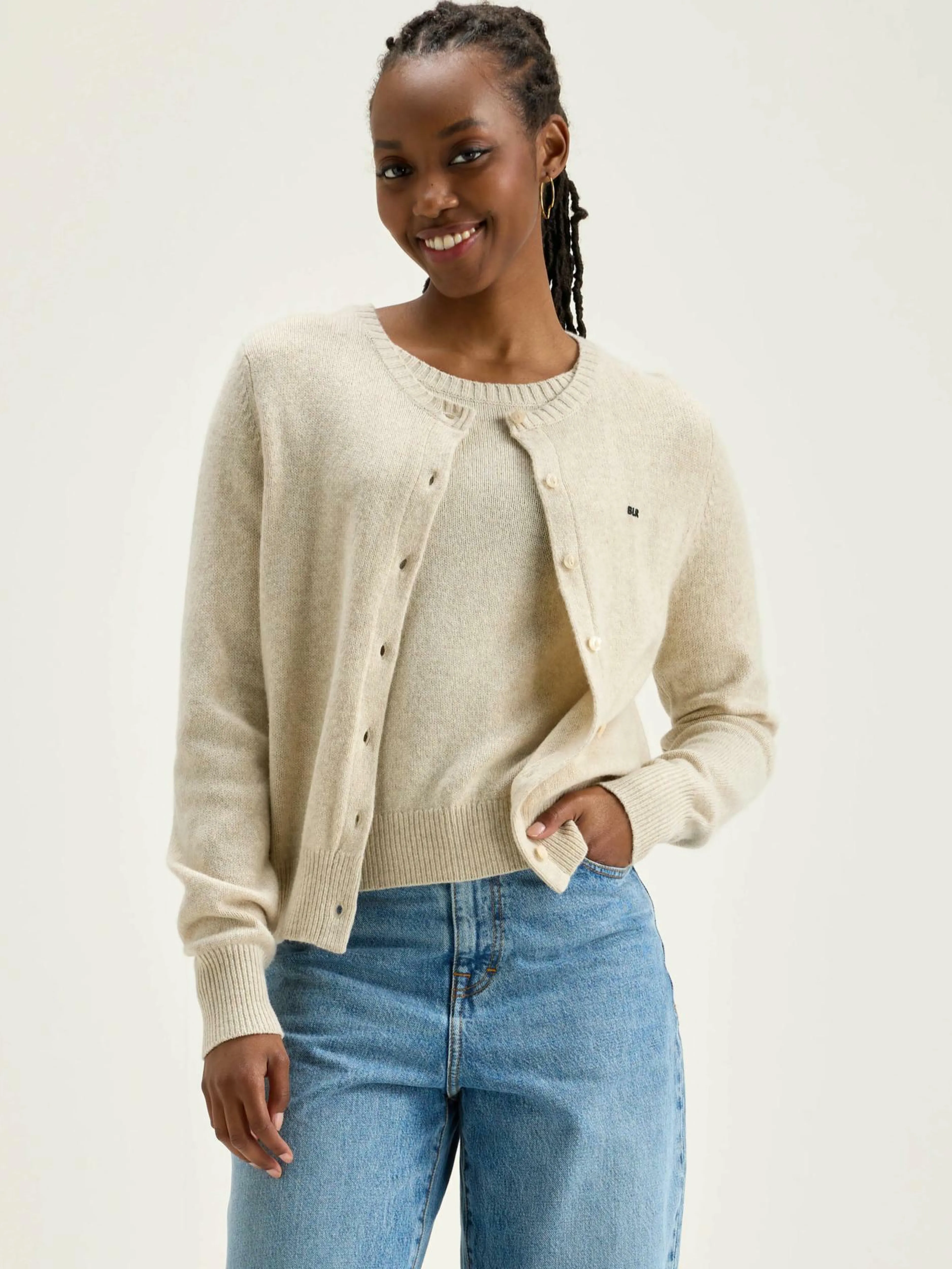 Mailles-Bellerose Cardigan Col Rond Giwes Sugarcane