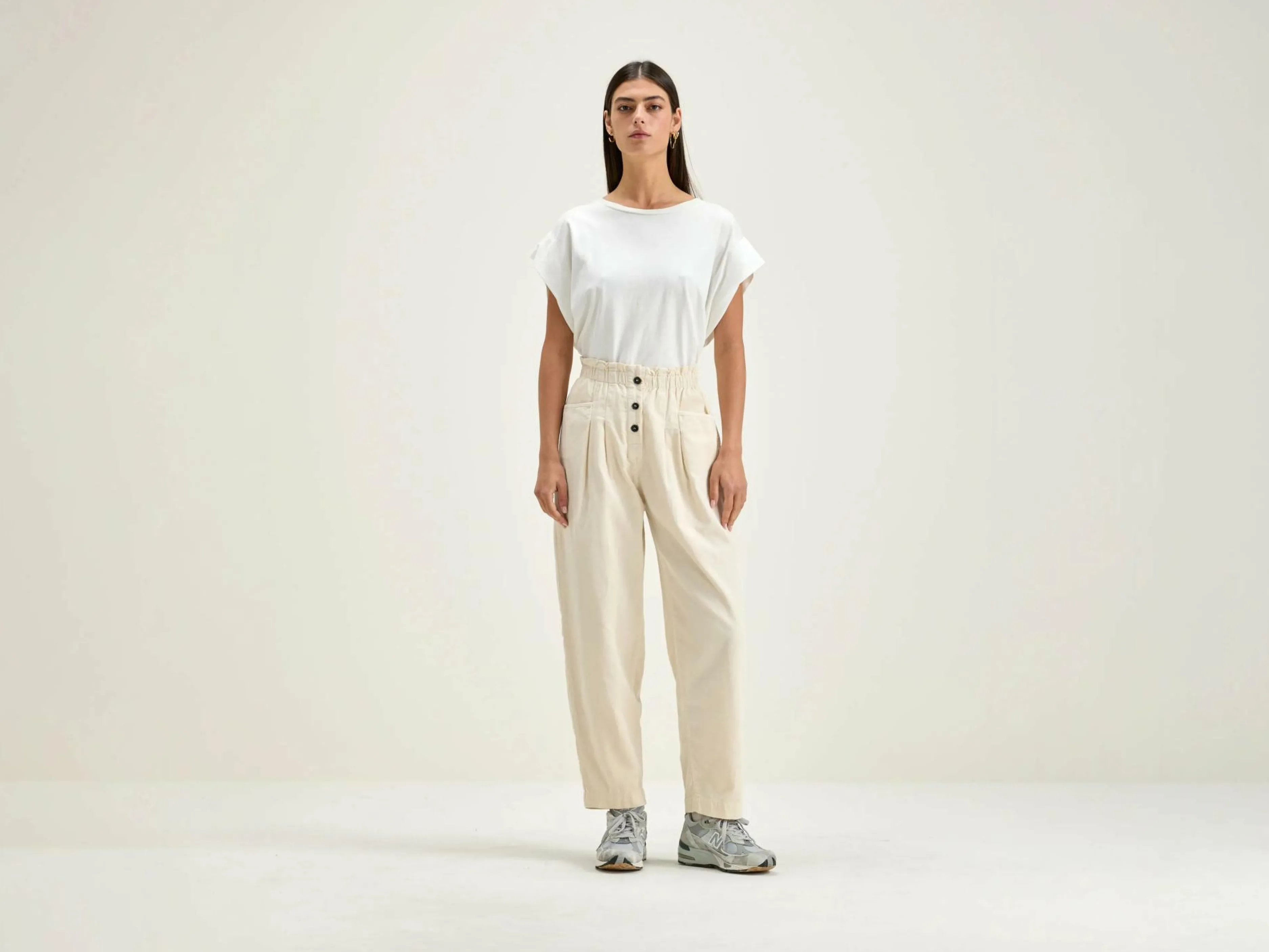 Pantalons-Bellerose Pantalon Paperbag Lilo Cream
