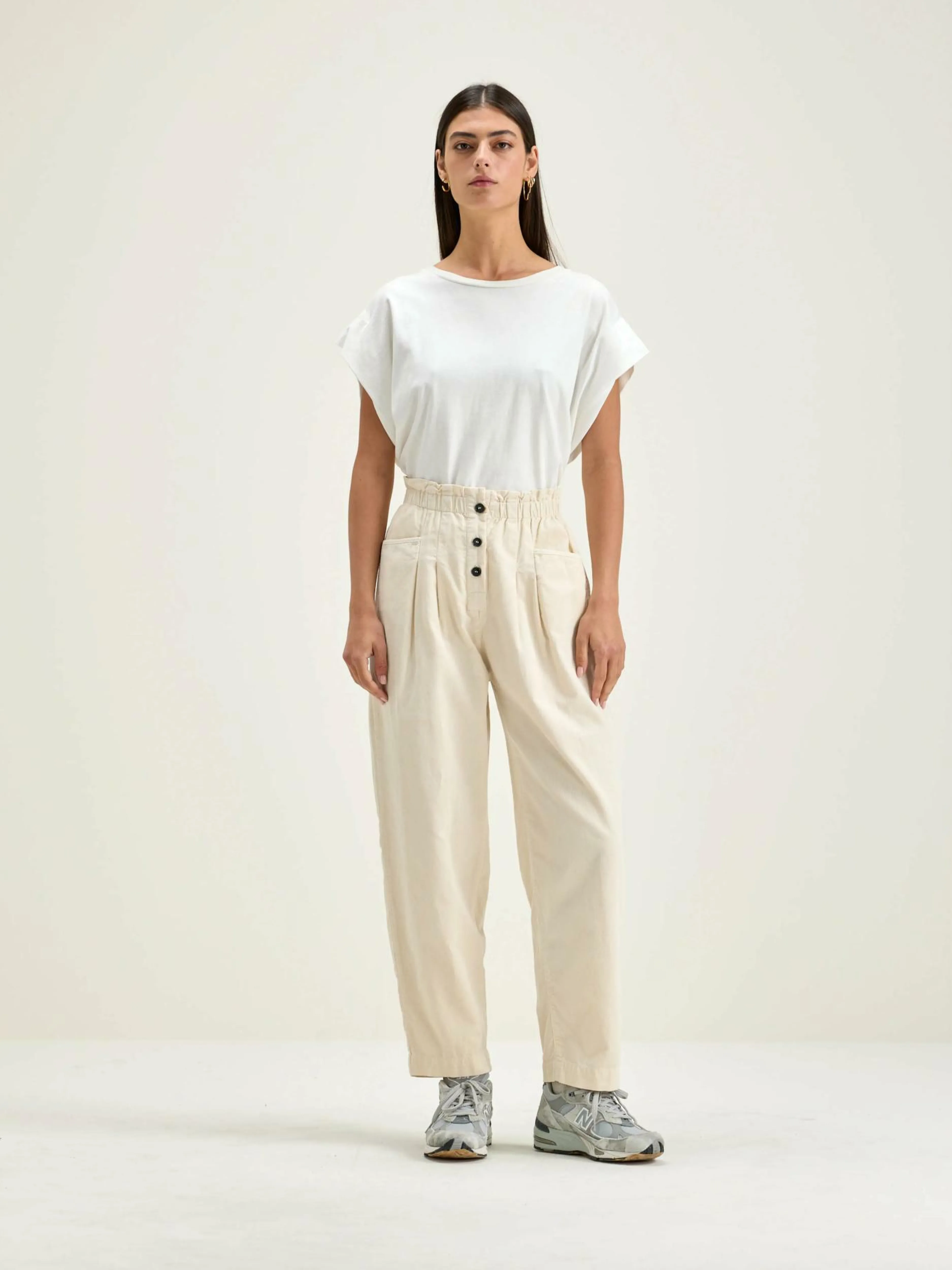 Pantalons-Bellerose Pantalon Paperbag Lilo Cream