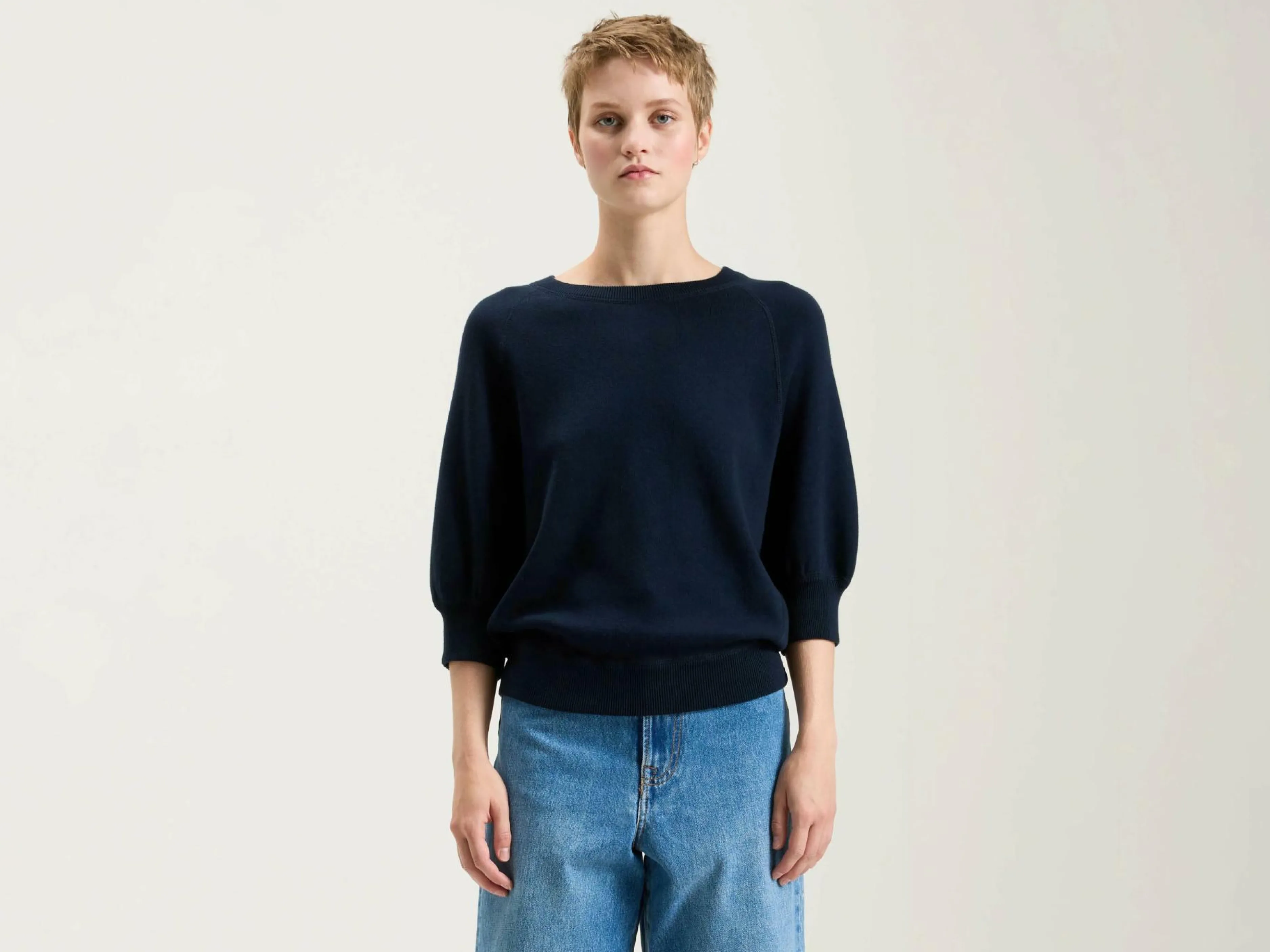 Mailles-Bellerose Pull Col Rond Anglet Navy