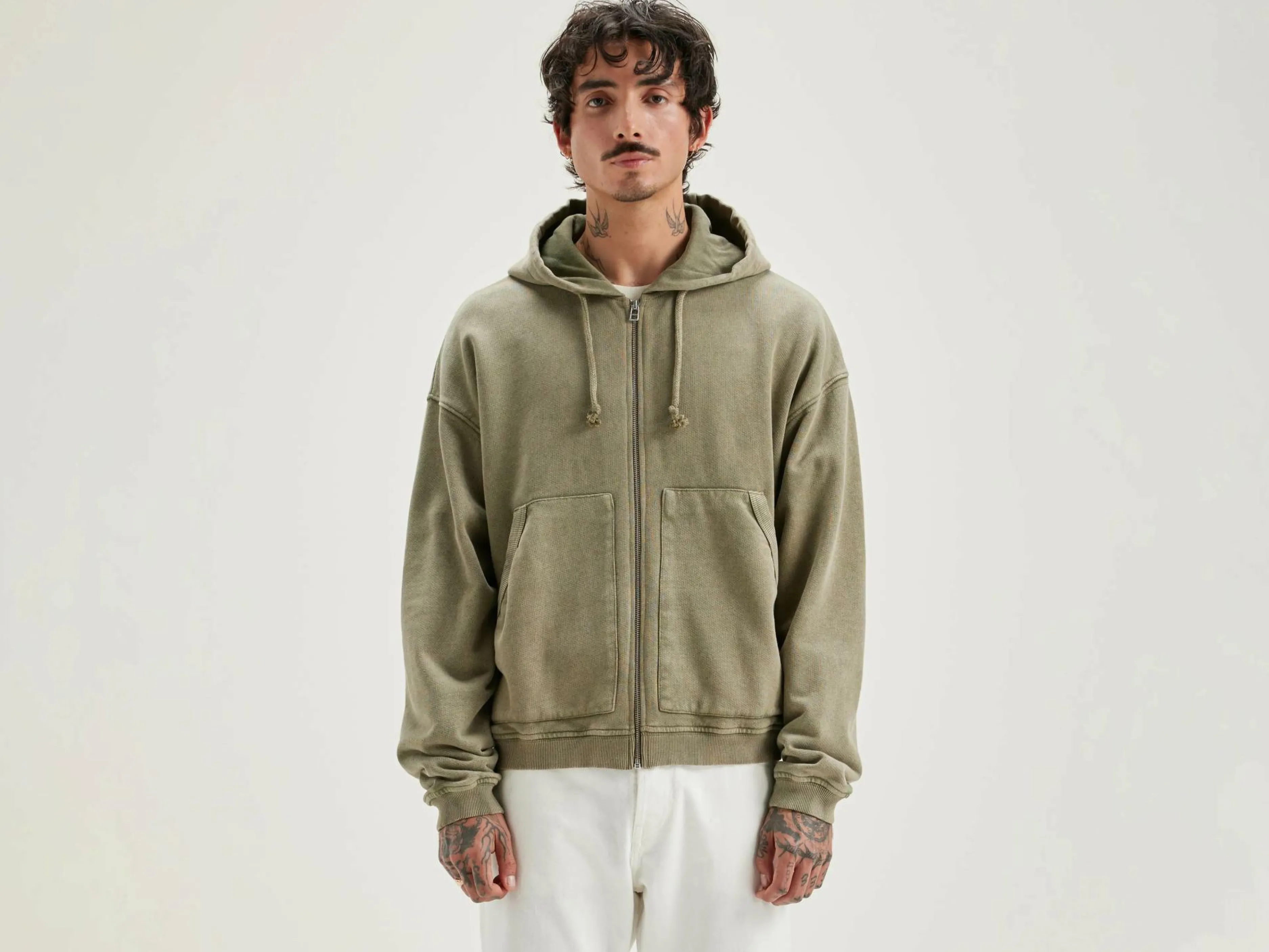 Sweatshirts-Bellerose Sweatshirt à Capuche Zippé Falkon Military