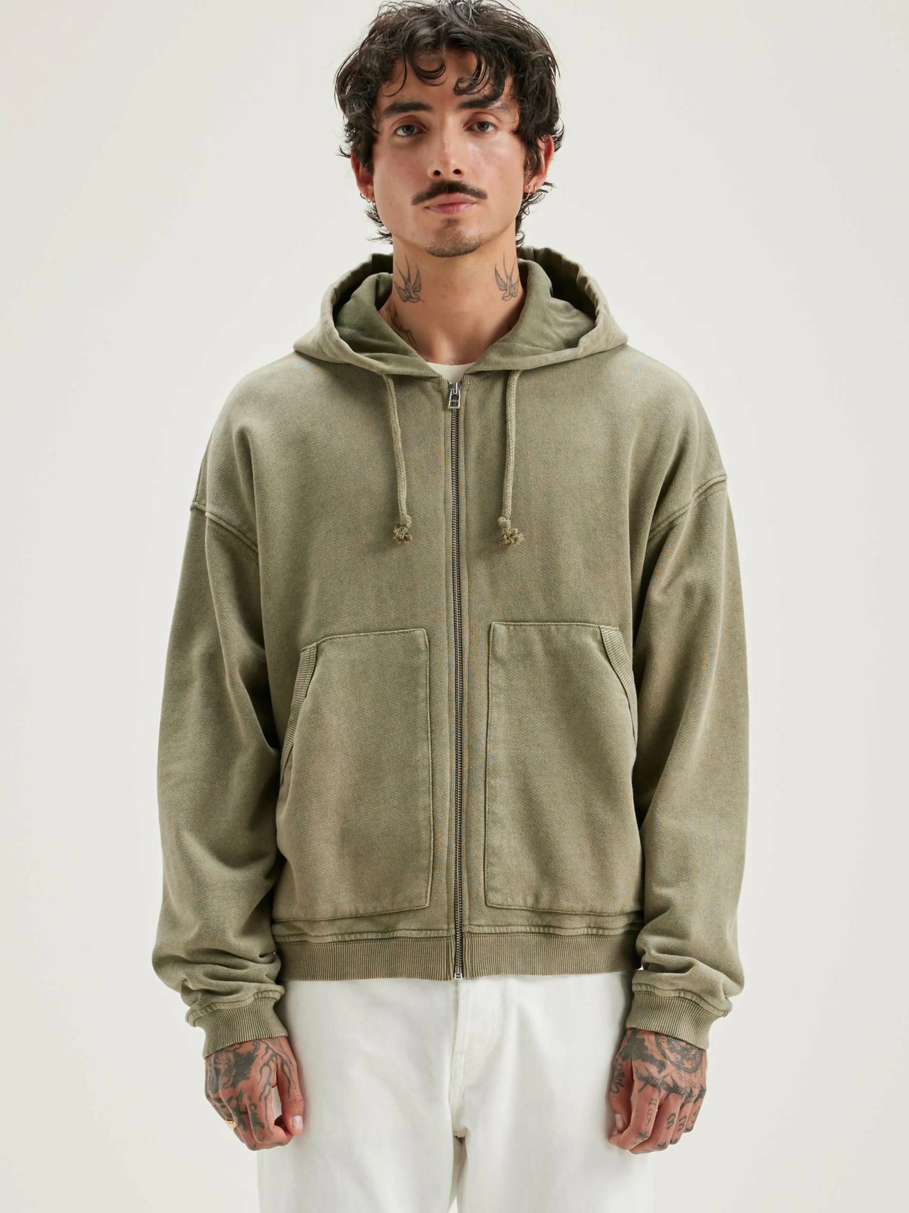 Sweatshirts-Bellerose Sweatshirt à Capuche Zippé Falkon Military