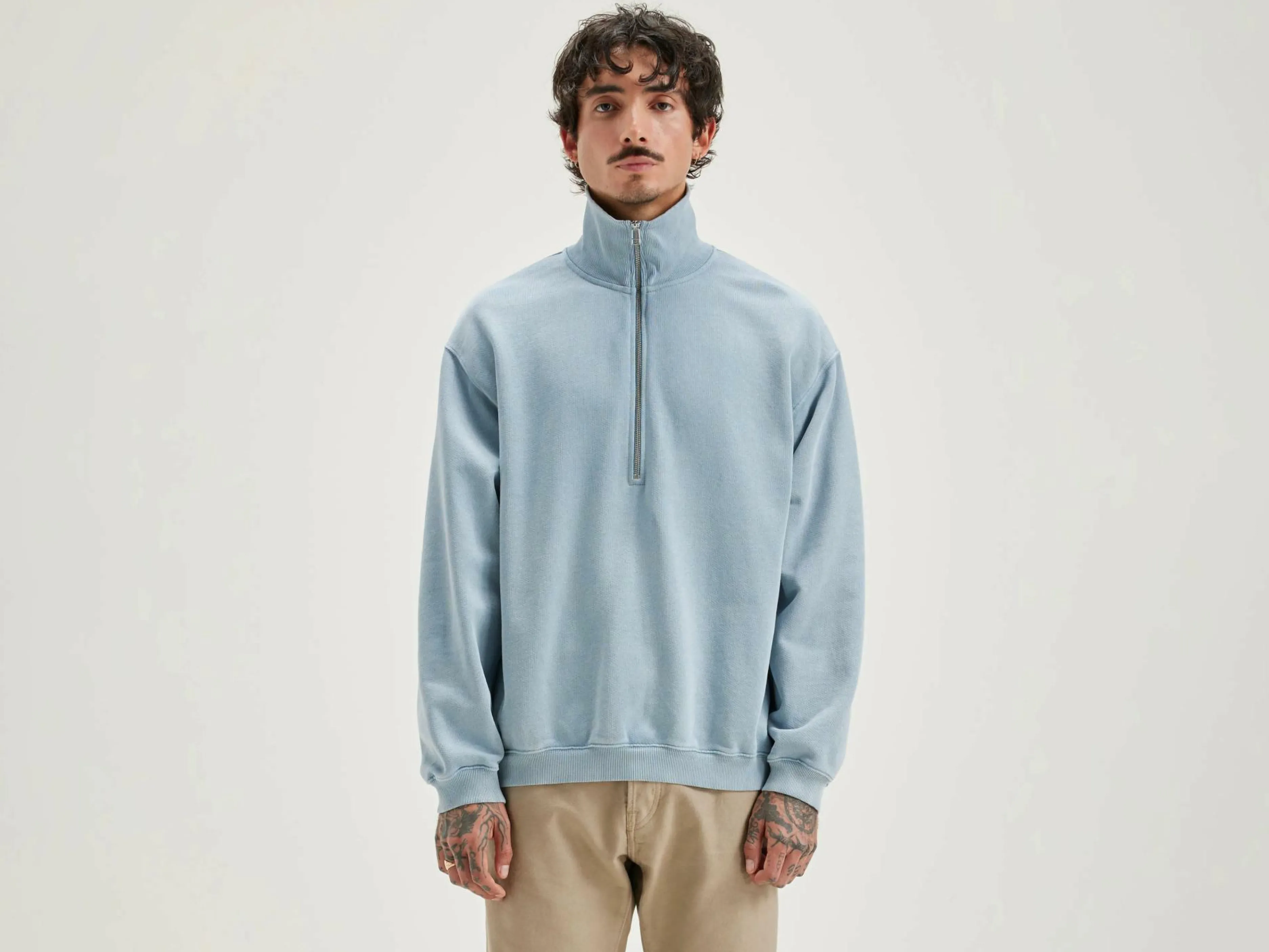 Sweatshirts-Bellerose Sweatshirt Col Zippé Fabro Chambray