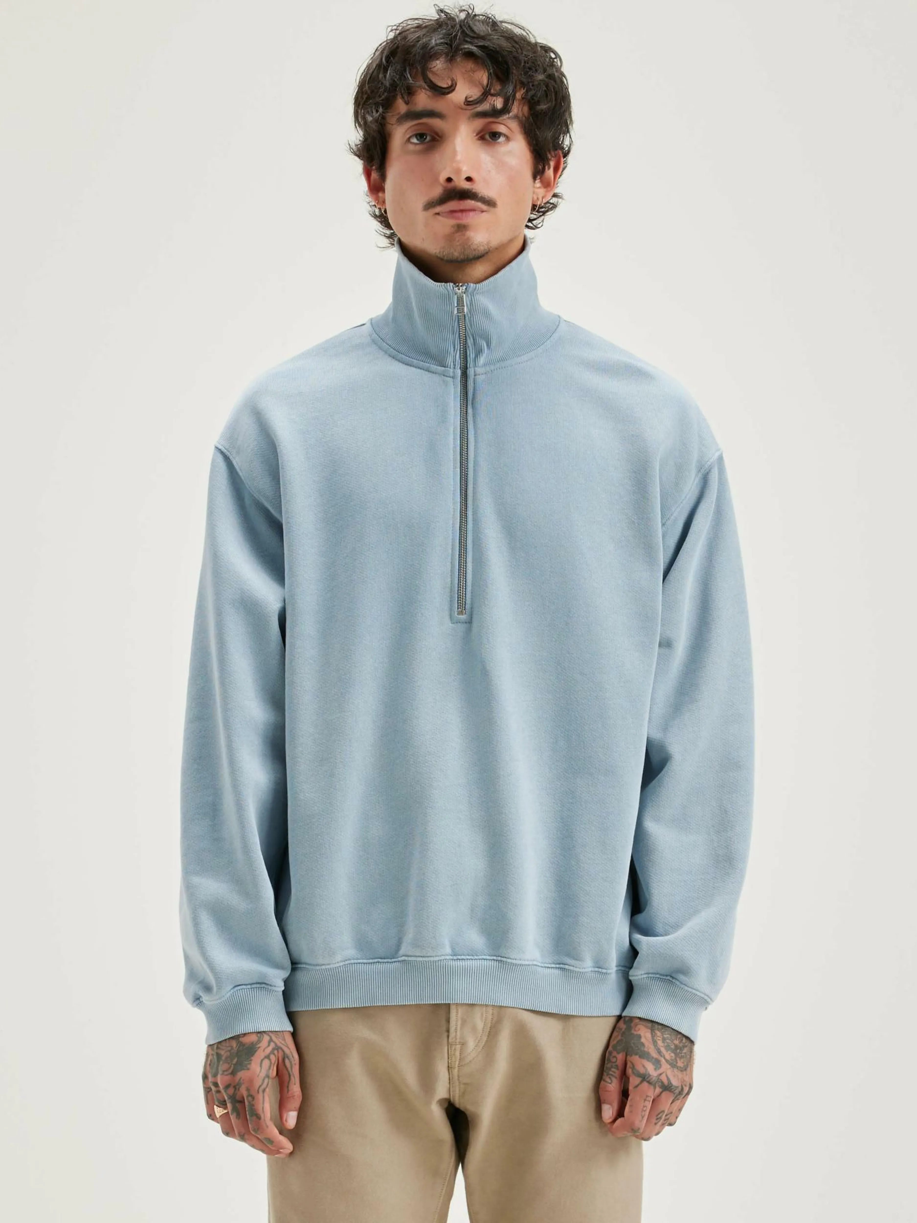 Sweatshirts-Bellerose Sweatshirt Col Zippé Fabro Chambray
